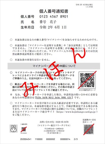 個人番号通知書イメージ