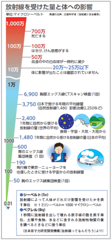 放射線を受けた量と体への影響