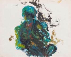 青い自画像の水彩画