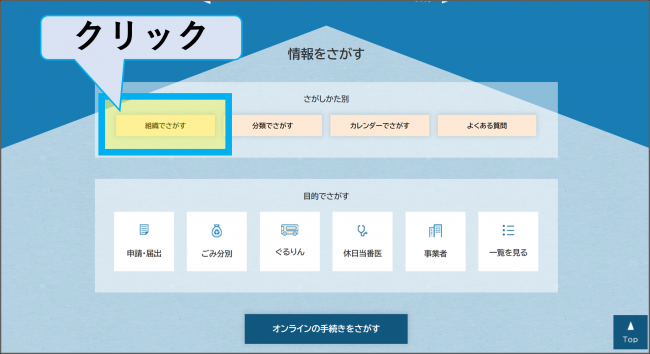 組織でさがすボタンの説明