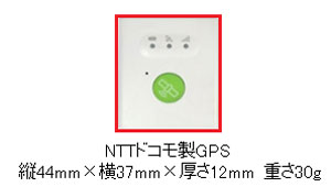 NTTドコモ製GPS縦44ミリ横37ミリ厚さ12ミリ重さ30グラム