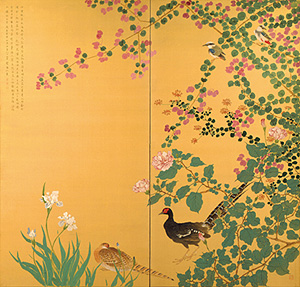 小室翠雲《奇花異鳥図（右隻）》1932年　寄託作品