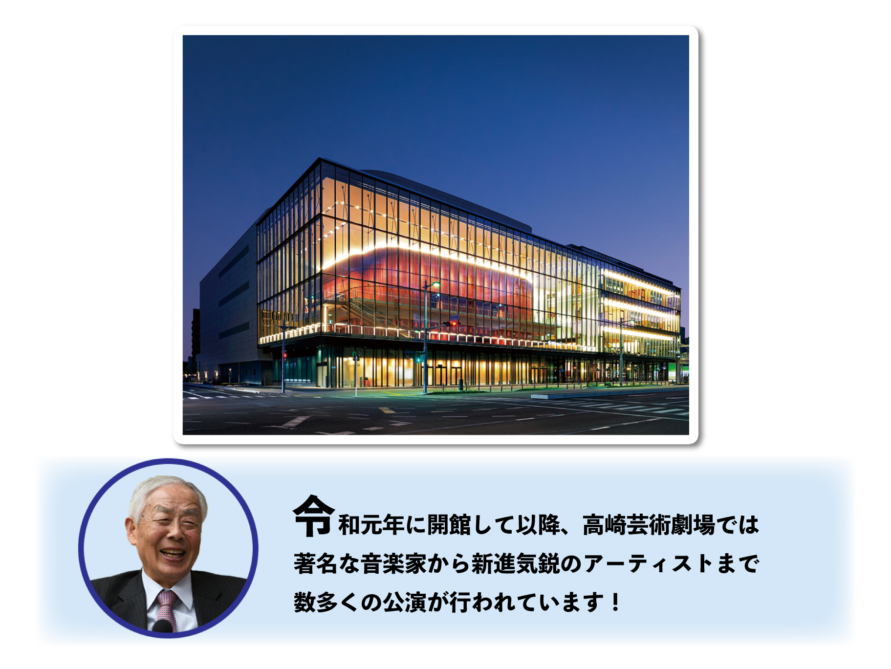 令和元年に開館して以降、高崎芸術劇場では著名な音楽家から新進気鋭のアーティストまで数多くの公演が行われてきました