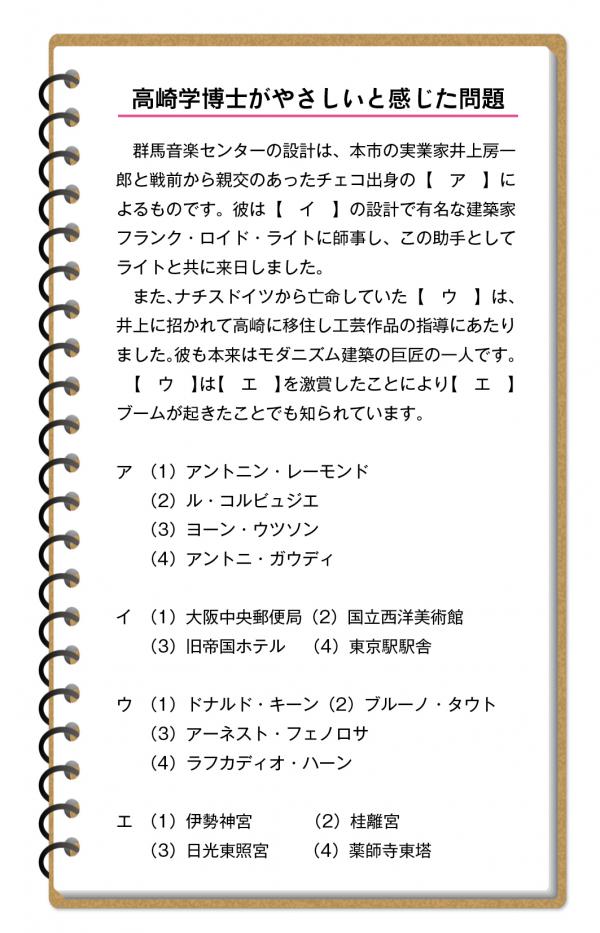 高崎学博士がやさしいと感じた問題　問題内容省略