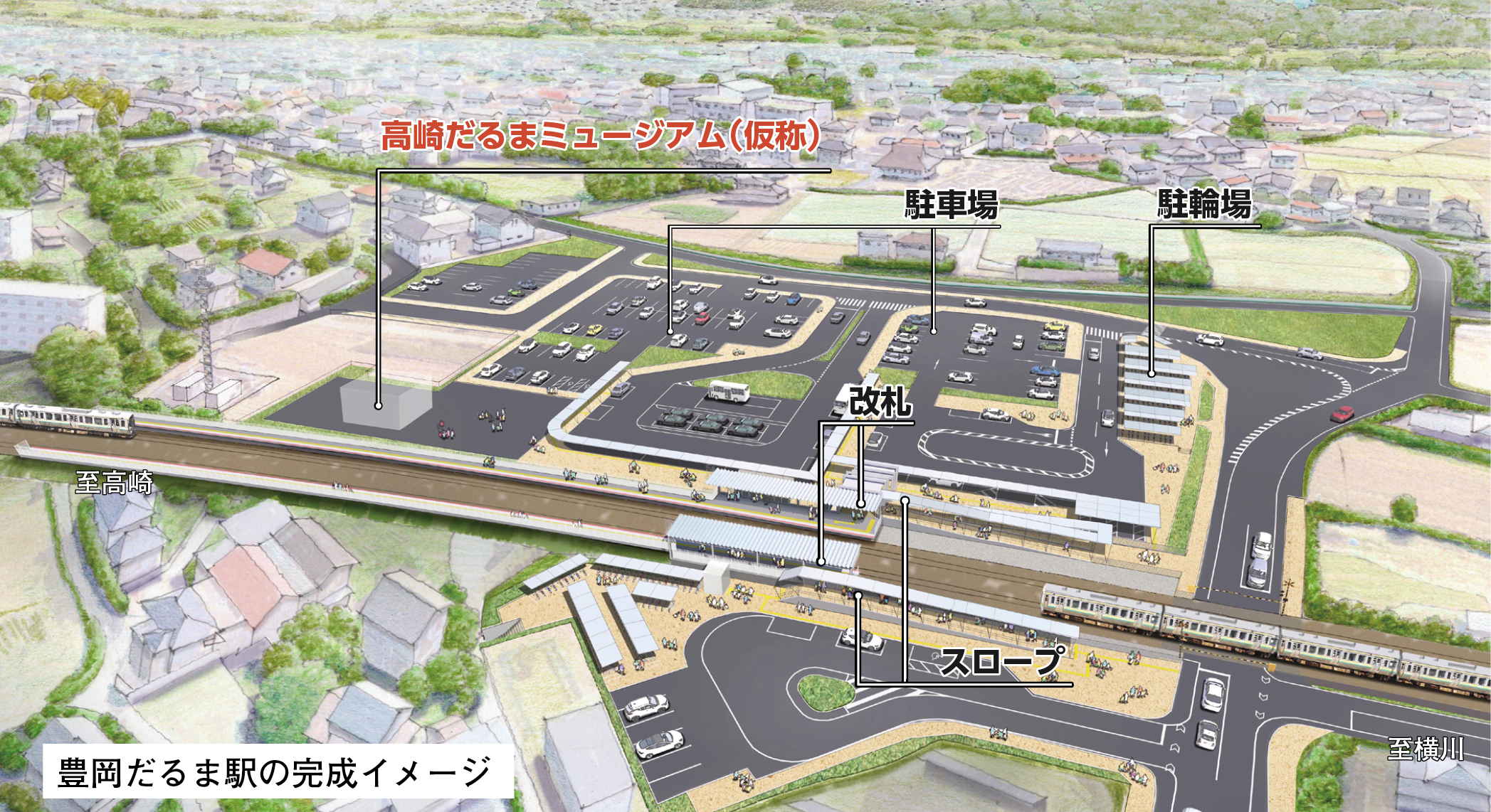 豊岡だるま駅の俯瞰図