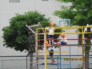 ジャングルジムで遊ぶ