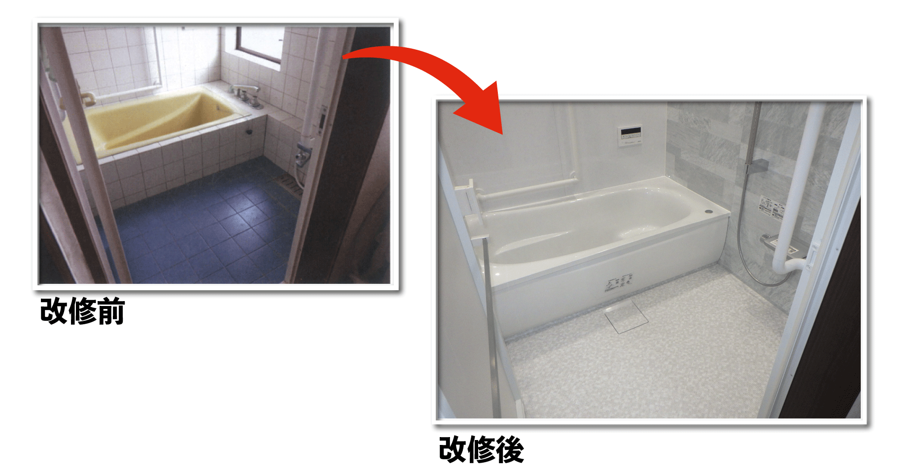 住環境改善助成事業を活用して浴室を改修した事例の写真（改修前と改修後）