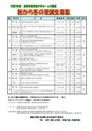 令和7年度秋から冬の講座 