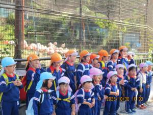 フラミンゴの前で集合写真