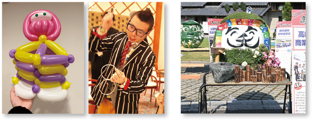 大道芸と創作だるまの展示