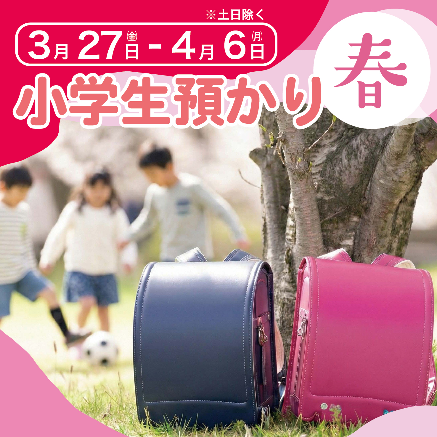 3月27日（金）から4月6日（月）（土日除く）小学生預かり春