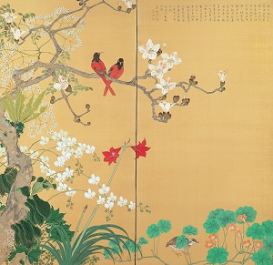 小室翠雲《奇花異鳥図》左隻 1932年 寄託作品
