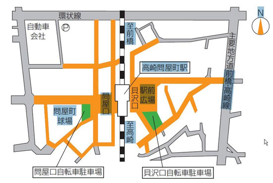 高崎問屋町駅貝沢口・問屋口自転車駐車場地図