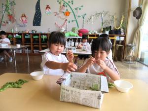 枝豆の鞘剥きの様子３