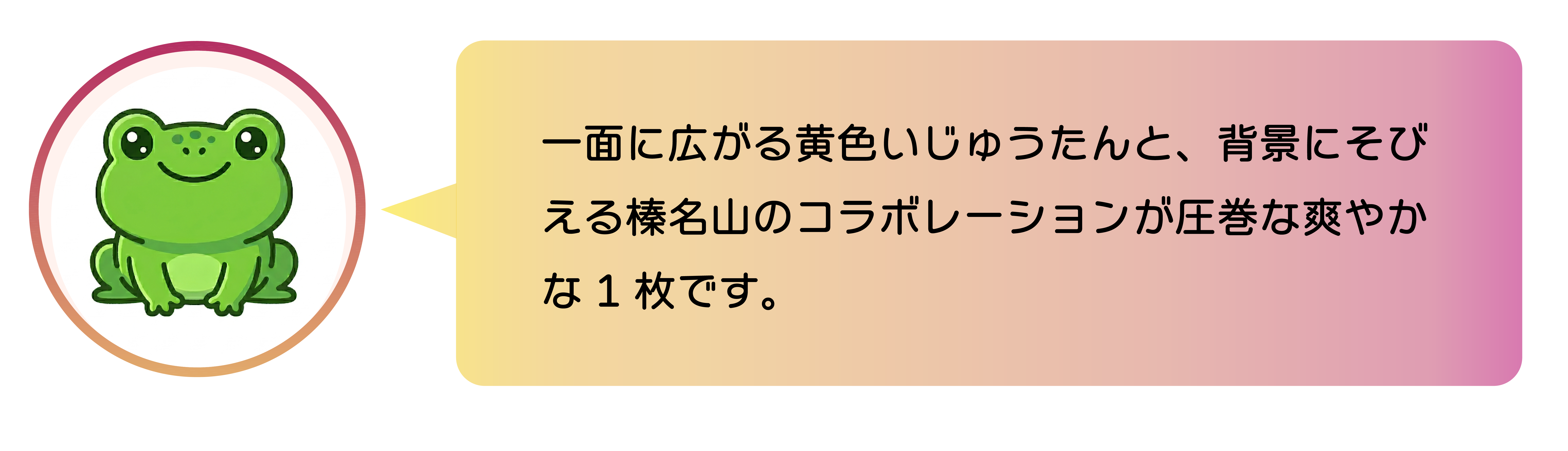 一面に広がる黄色いじゅうたんと、背景にそびえる榛名山のコラボレーションが圧巻な爽やかな1枚です。